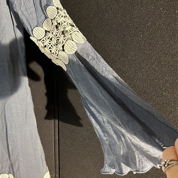 Union of Angels Blue Boho Dress / Long Top with White Trim Size Small - Picture 12 of 13